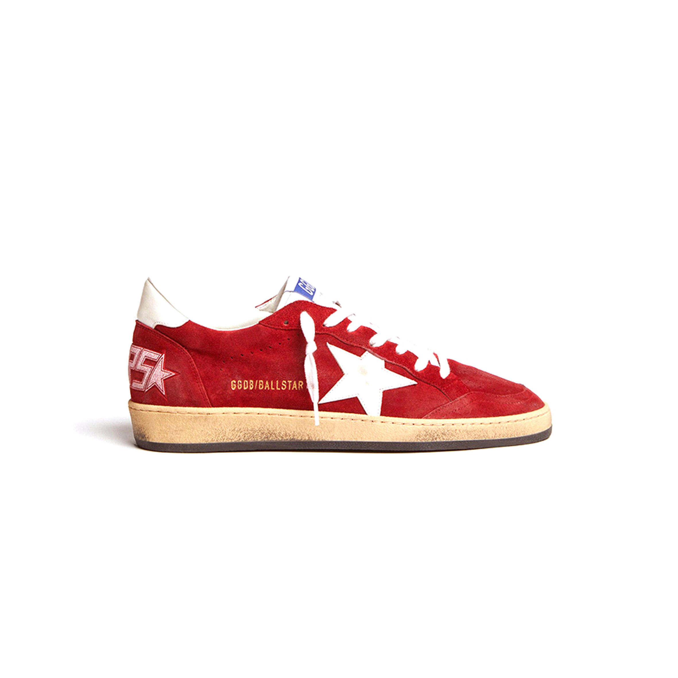 GOLDEN GOOSE MEN'S BALL STAR IN DARK RED SUEDE WITH WHITE STAR AND HEEL TAB GMF00117